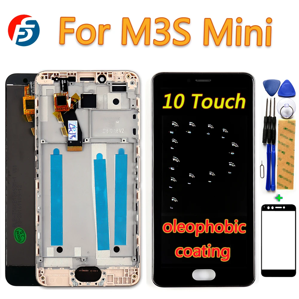 

10-Point Touch Screen For Meizu M3S / Meilan 3S 5.0 inch LCD Display Oleophobic coating Digitizer Assembly For M3S mini Frame