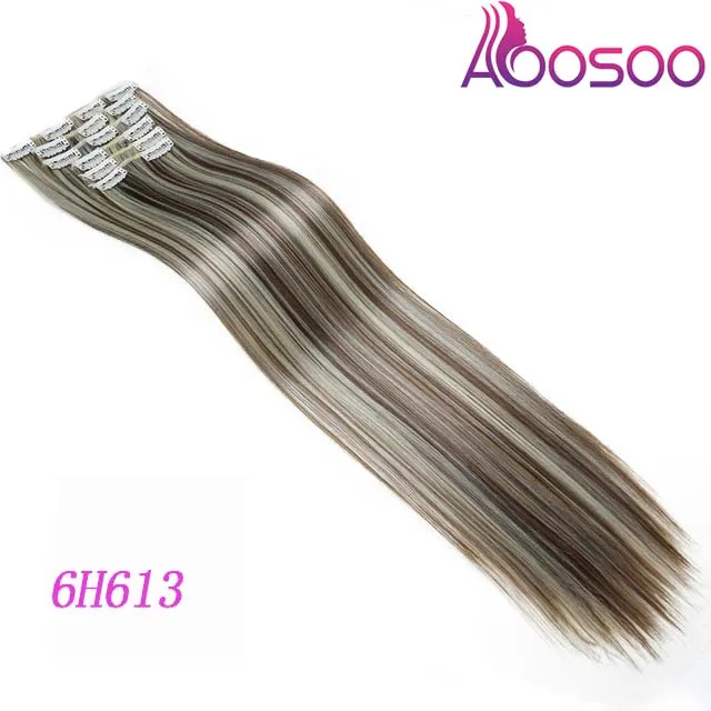 9 цветов 16 зажимы длинные прямые синтетические волосы для наращивания зажимы в высокой температуре волокна черный коричневый шиньон - Цвет: 6H613