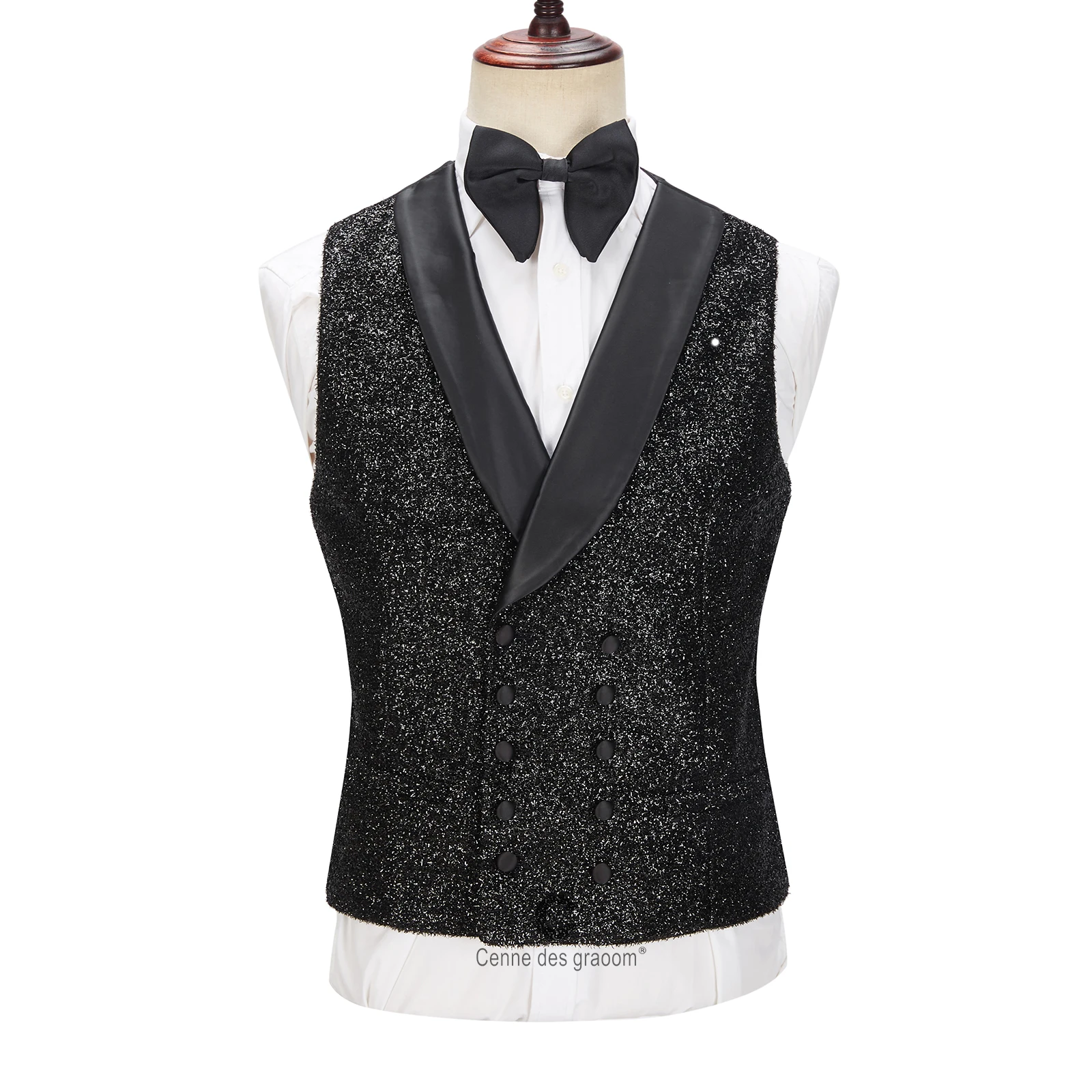 Cenne Des Graoom Latest Coat Design Men Suits Tailor-Made Tuxedo 3 Pieces Blazer Wedding Party Singer Groom Costume Homme Black 2