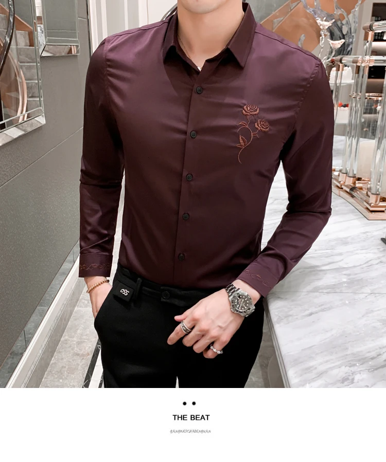 Camisa Masculina Новая Корейская мужская рубашка с вышивкой Kemeja Pria, приталенная Мужская рубашка с длинным рукавом, весна