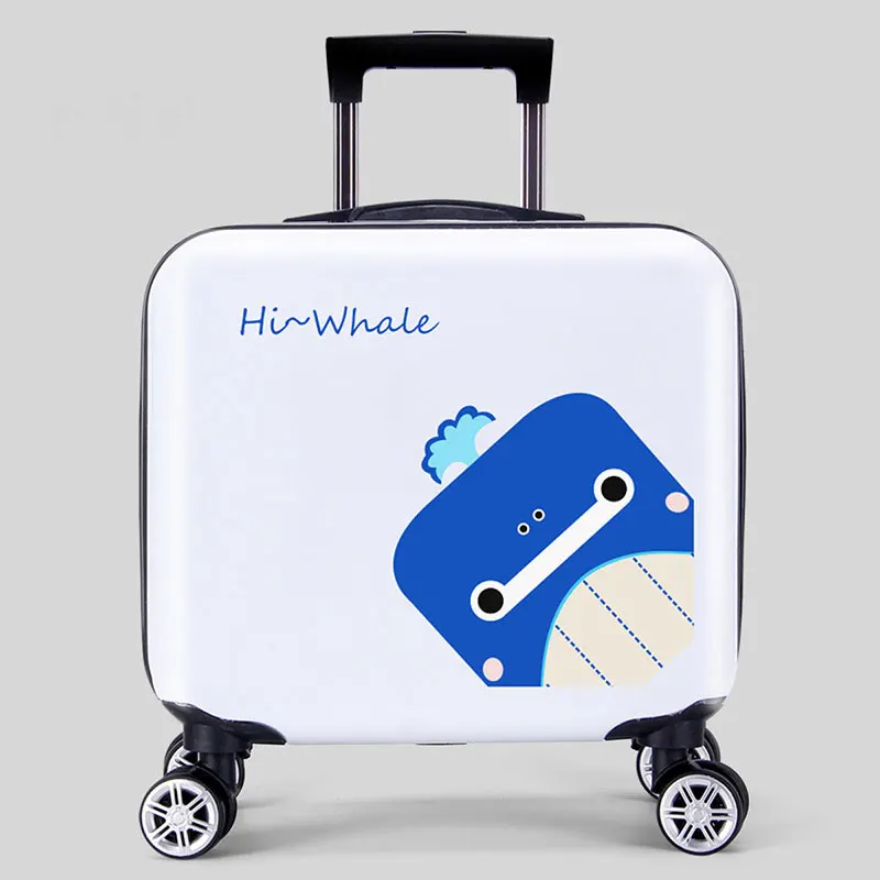 Модный Детский чемодан на колесиках, 16 дюймов, чемодан с мультипликационным принтом, вместительный чемодан, универсальный чемодан на колесиках для студентов, Hanimom - Цвет: Sea whale
