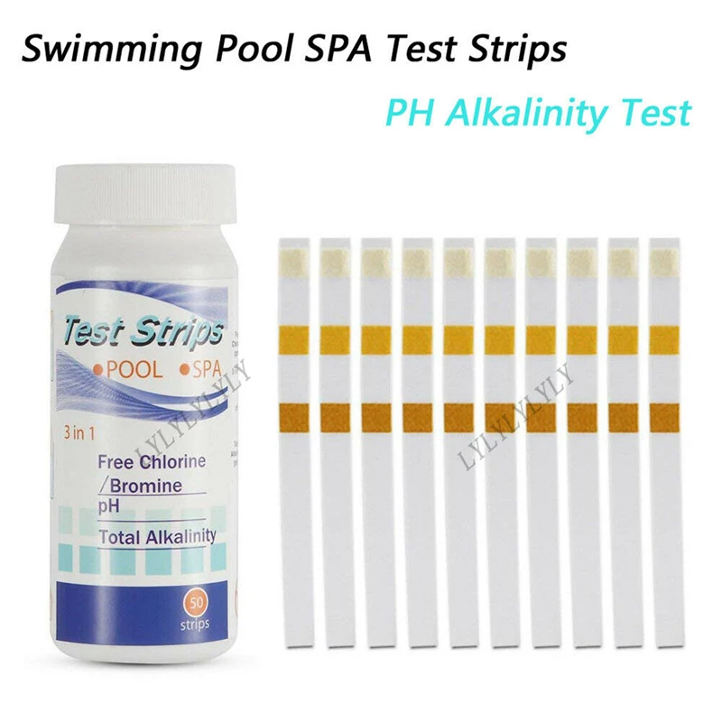 50 x Swimming-Pool/Spa/Hot-Tub-Test-Strips-Chlorine/Bromine Alkalinity PH 3-in-1PH Chlorality Hardness Water Testing Products