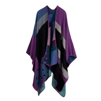 

MISSKY Women's Winter Imitation Cashmere Reversible Oversized Blanket Poncho Cape Shawl Cardigans Leopard Red
