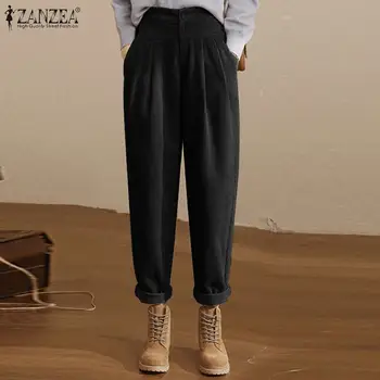 

2020 Fashion Pants ZANZEA Women Pants Long Trousers Corduroy High Waist Pockets Harem Pantalon Casual Loose Solid Streetwear 5XL