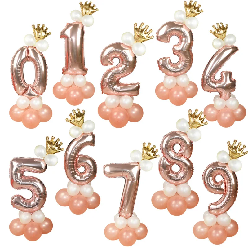 

15pcs/set DIY Standing Rose Gold Foil Number Balloons Kit for 1st 2nd Birthday Party Decoration Xmas New Year 2020 Decor Ballon