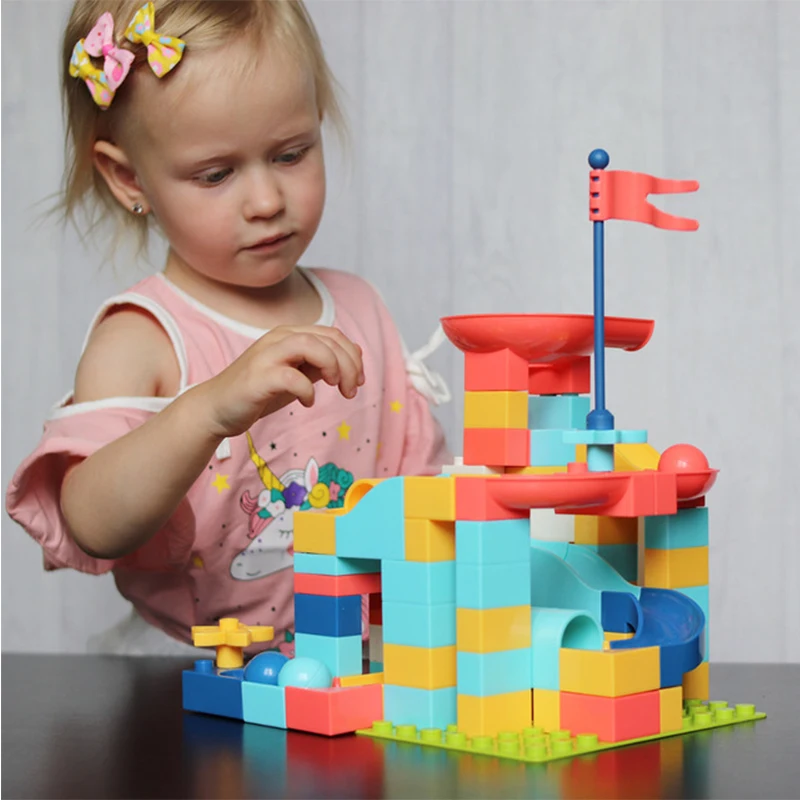 Beiens Building Blocks 43-95 Pcs DIY Toys for Children Amusement Park Marble Run Maze Balls Track Toys Kids Educational Block