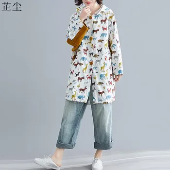 

Kawaii Animal Print Jacket Women Coats Plus Size Hooded Harajuku Cotton Jackets Big Loose Long Autumn Outerwear Coats 4XL 2019