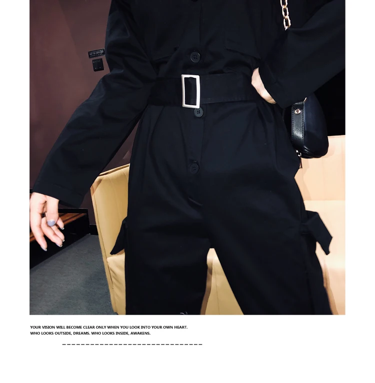 Streetwear Sashes Rompers Women Long Sleeve Jumpsuit Combinaison Femme Autumn Ladies Casual Pockets Cargo Overalls