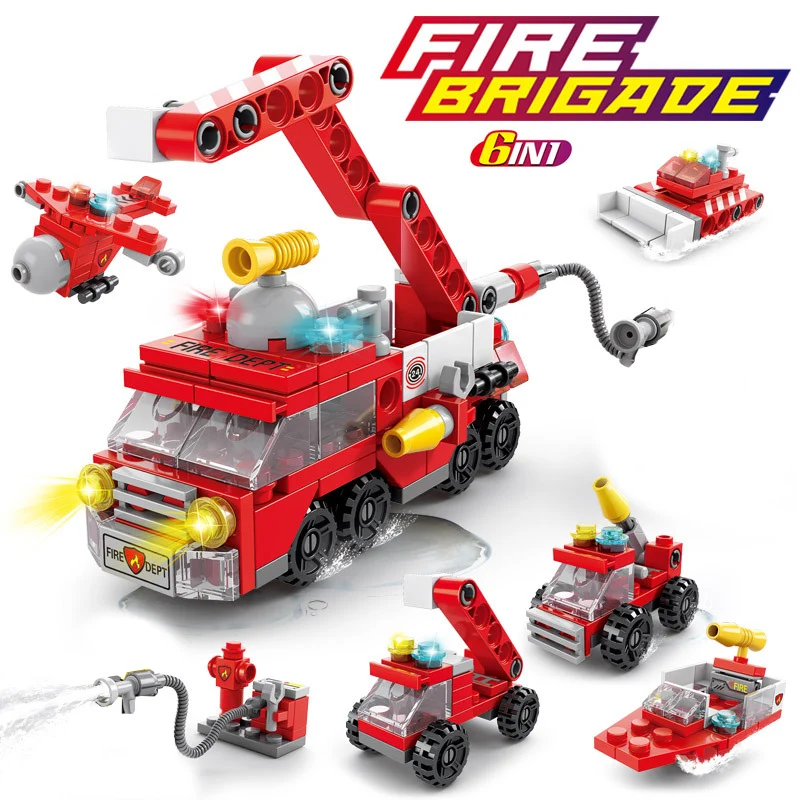 6In1 City Police Car Fire Engine Fighter Truck Model Blocks Costruzione Educativa Mattoni Da Costruzione Giocattoli Per Bambini Regalo Di Natale