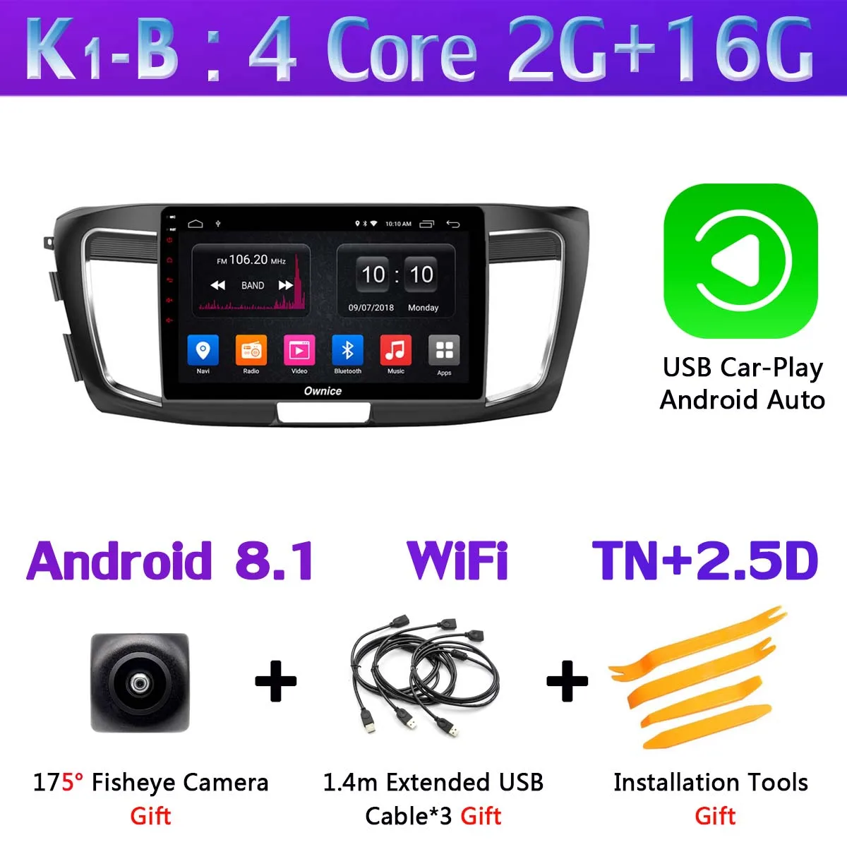 360 ° панорамный 4G LTE Android 9,0 8Core 4+ 64G Автомобильный мультимедийный плеер SPDIF DSP CarPlay gps радио для Honda Accord 9 - Цвет: K1-B-CarPlay