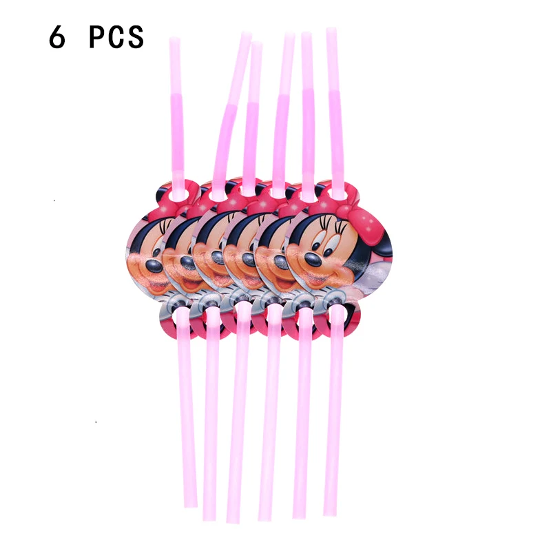 6pcs straws Бумажные тарелки и Соломки с изображением Минни Маус, украшения для торта на день рождения, праздничные украшения для девочек, вечерние принадлежности для душа, свадебные приглашения - Цвет: 6pcs straws