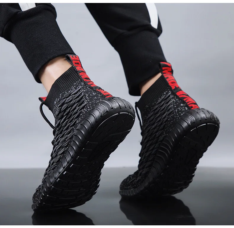 Autumn Fly Woven Scale Coconut Shoes Hight-top Elasticity Socks Shoes Breathable Fashion Man Shoes Versatile Casual Sports