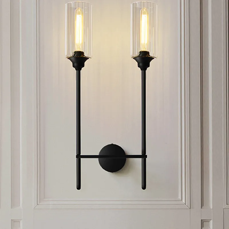 

Nordic Industrial Style Bedside Led Wall Lamp Bedroom Living Room Coffee Shop Postmodern Retro Iron Art Glass Creative Luminaire