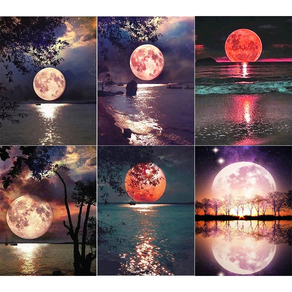 5d Diy Diamond Painting Moon Seaside Scenery Cross Stitch Kit Art Deco Square/Round Inlaid Handmade Gift | Дом и сад