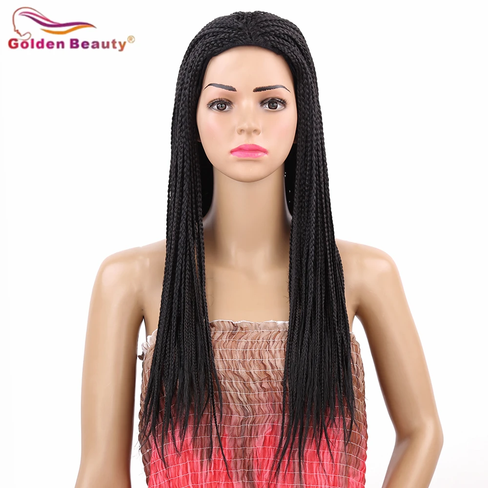 Goldenbeauty 22inch 380g 3x Box Braid Wig Long Straight Black Synthetic