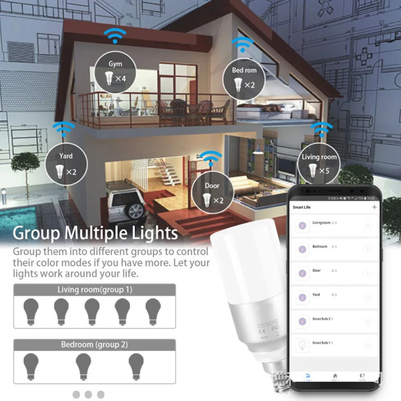 E27/B22/E14 WiFi умный светильник RGB многоцветный 6 Вт затемняющий светодиодный светильник совместим с Alexa Google home управление через приложение smart life