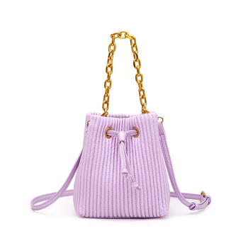 

Women Chain Handle Bucket Shoulder Bag PU Elegant Lady Solid Color Crossbody Messenger Handbag Popular Simple Female Daily Bag