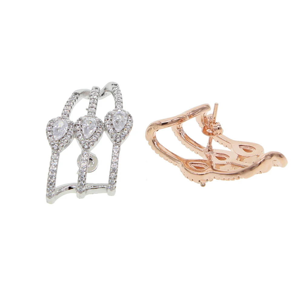 Розовое золото цвет корейский стиль простой кристалл серьги гвоздики для женщин украшения для свадьбы Свадебные обручальные серьги женские подарки