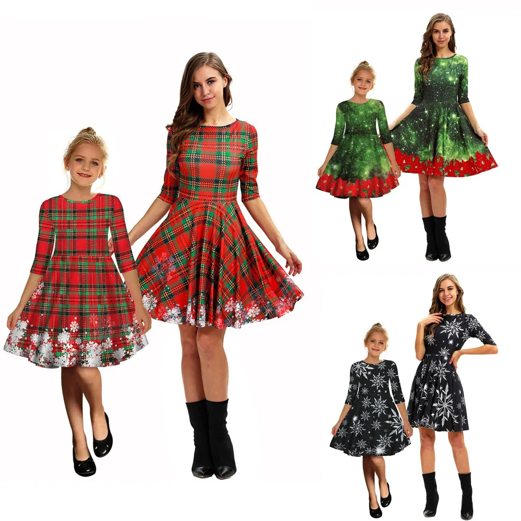Женское модное рождественское платье с длинными рукавами и 3D-принтом «Mom Me» платье для мамы и дочки Семейные комплекты Новинка года