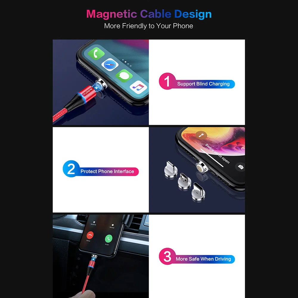 FDBRO FLOVEME 3 в 1 Магнитный кабель Micro usb type C для iPhone samsung 3A провод для быстрого заряда магнит Зарядное устройство Адаптер телефонный кабель
