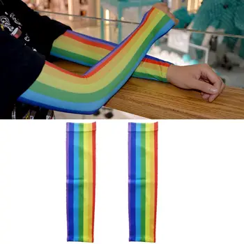 

Rainbow Stripe Ice Silk Sun Protection Sleeve Women Men Unisex Arm Cooling Golf Bike Cycling Sleeves Cover