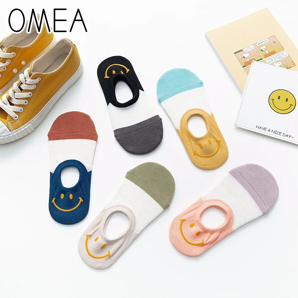 OMEA надписью Happy Smile носки тапочки для женщин партия из 5 пар Высокое качество
