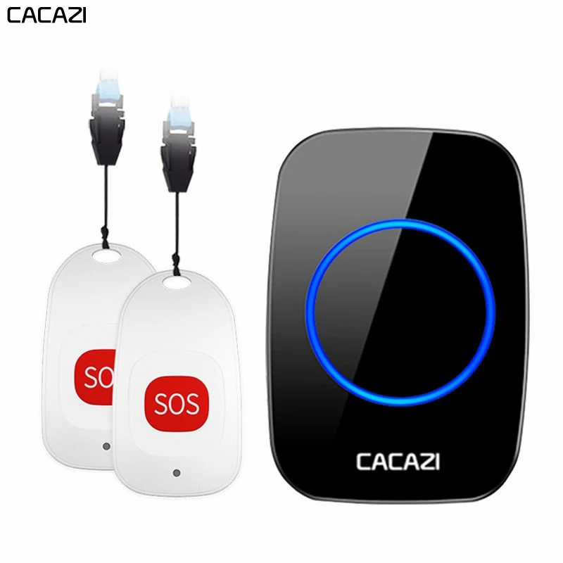 

CACAZI Smart Home Wireless pager doorbell Old man Emergency alarm Call Bell US EU UK Plug 80m Remote 1 button 1 pager 1 Receiver
