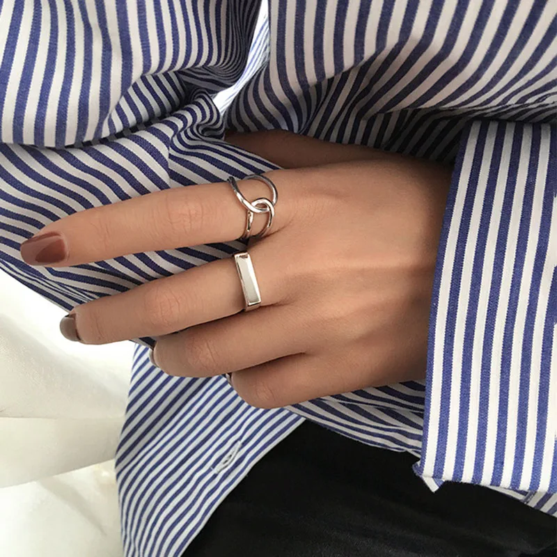Foxanry Minimalist Silver Color Finger Rings Charm Women Girl Thai Silver Jewelry New Fashion Cross Twining Handmade Ring silver rings