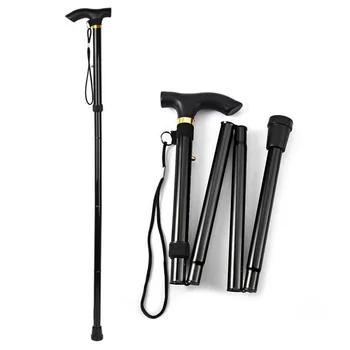 

Adjustable Aluminum Trekking Pole Metal Walking Stick for Hiking Climbing Snow Walking Folding Collapsible Travel Cane Black