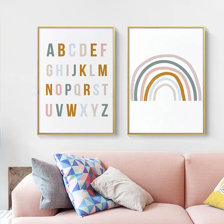 Rainbow-Nursery-Decor-ABC-Alphabet-Poster-Wall-Art-Canvas-Painting-Print-Pictures-New-Baby-Girls-Gift