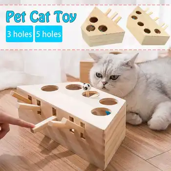 

Cat Hunt Toy Chase Mouse Solid Wooden Interactive Maze Pet Hit Hamster With 3/5-holed Mouse Hole Catch Bite Catnip Funny Toy