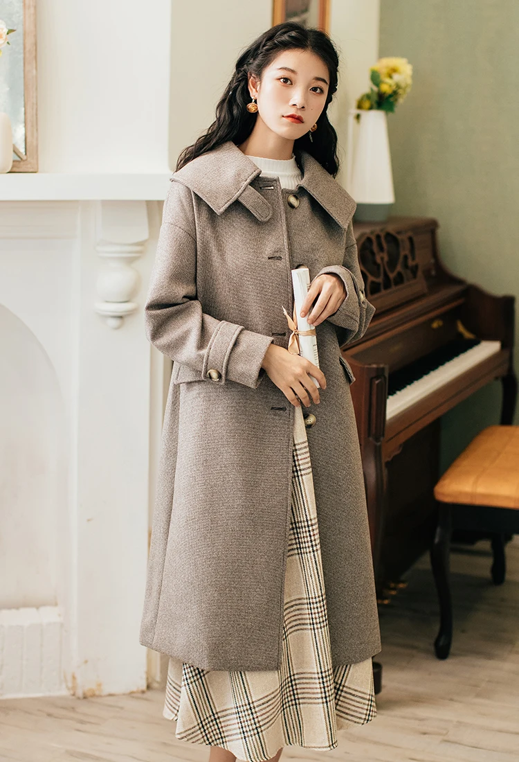 SWEETXUE осень Для женщин отложной воротник однобортное пальто Chic шерстяное пальто; куртка; женские длинные клетчатые зимние свободные шерстяная верхняя одежда