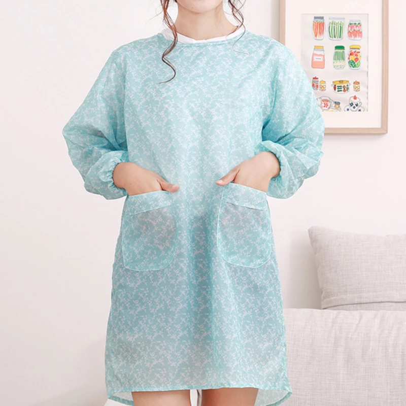 

Blue Fashion Home Kitchen Long Sleeve Apron Adult Gown Waterproof And Oil Resistant Cooking Work Apron