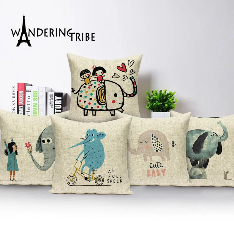 Cute Elephant Throw Pillows Case For Cover Animal Cartoon