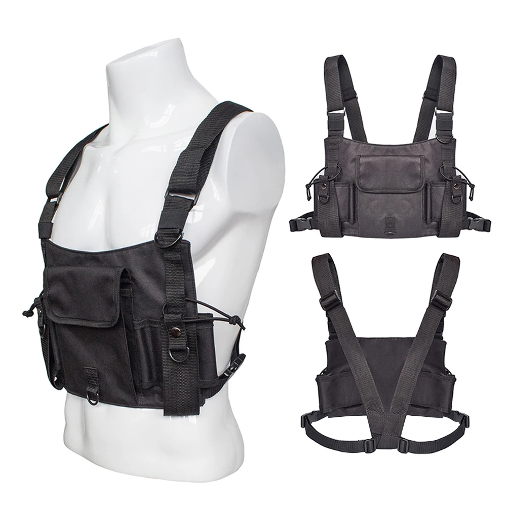 

Hot Sale Tactical Vest Radio Pocket Chest Harness Nylon Pack Pouch Holster Vest Rig For Walkie Talkie for Man or Woman