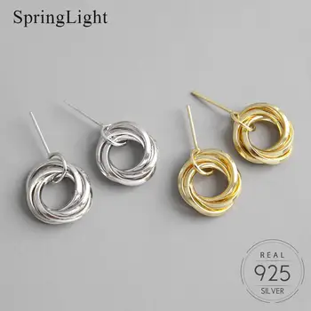 

Springlight Real 925 Sterling Silver Round Charm Multi-layer Stud Earrings Simple Textured Creative Fine Jewelry Earrings Gifts