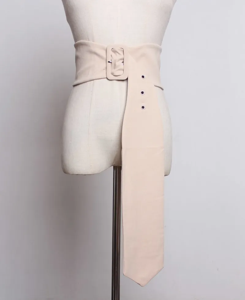 [EAM] New Autumn Winter Cotton Material Personality Square Buckle Extra Wide Simple Belt Women Fashion Tide All-match JY760 - Цвет: apricot
