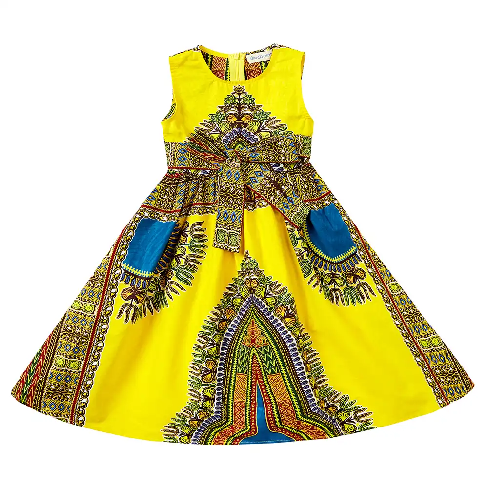 Shenbolen African clothes for kids baby girl kente Print dress Ankara