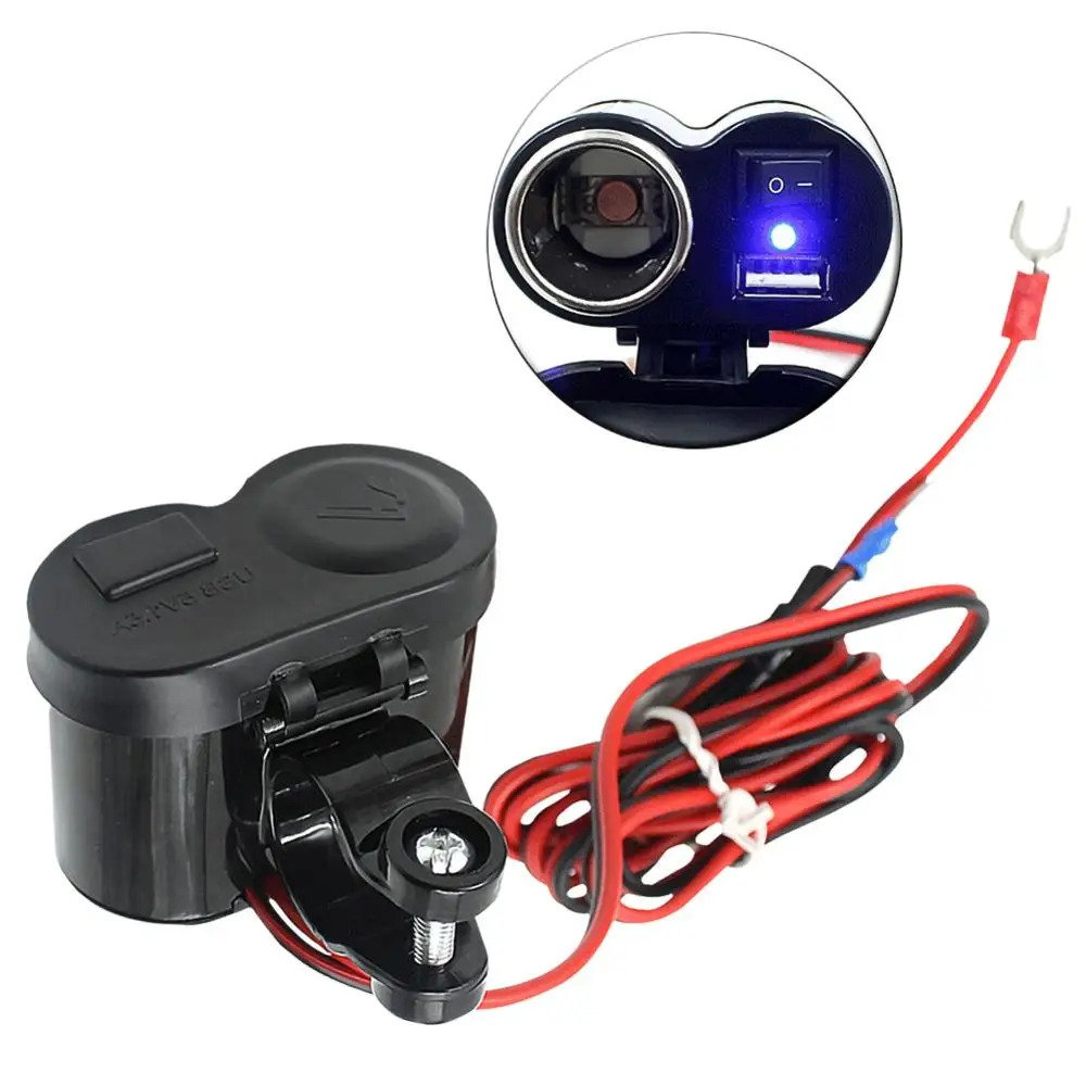 

12V ATV Motorcycle Cigarette Lighter Socket Splitter Plug LED USB Charger Adapter Car Charger For Mobile Phone MP3 DVR Accessory