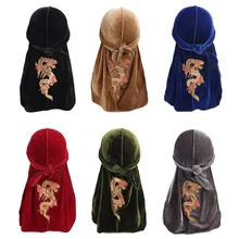 Пляжная кепка Doo Rags китайский дракон с принтом длиннохвостый плюш/золото бархат тюрбан шапка головной убор платок головной убор одежда KT01