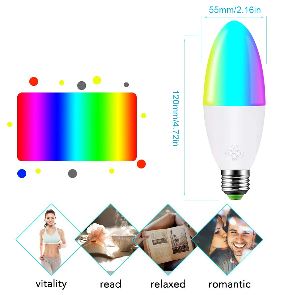 Смарт WiFi свеча свет E14/E27 лампочки RGB поддержка Alexa/Google Home умный Голосовое управление 6 Вт светодиодное декоративное освещение