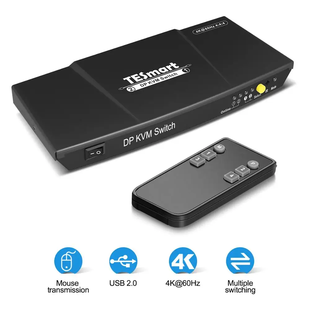  2 Port Display Port DP KVM Switch USB Ultra HD 2x1 DP KVM Switcher with 2 Pcs 5ft KVM and DP Cables