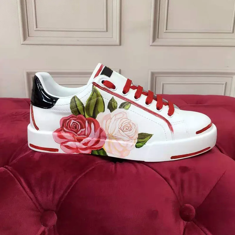 sala perro El cuarto Zapatillas de deporte blancas con flores rosas para mujer, zapatos planos  con cordones bordados de punta redonda, mocasines para caminar, para niña _  - AliExpress Mobile