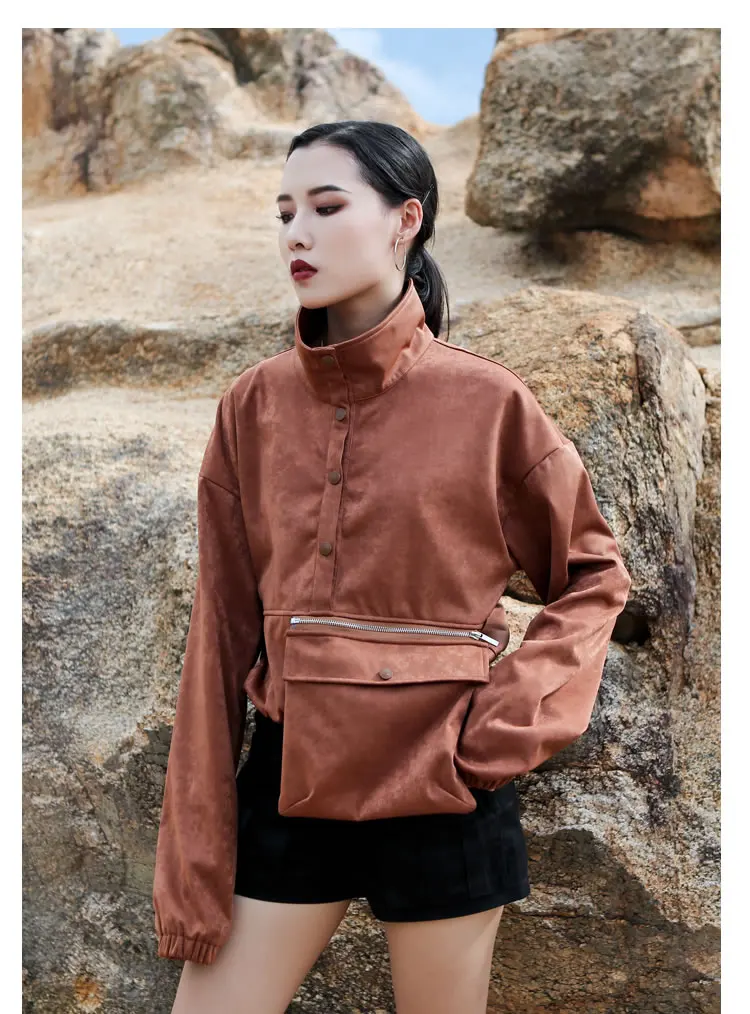 XITAO женский узкий Свитшот Модный женский карман 2019 осень элегантный воротник-стойка одна грудь маленькая Свежая футболка GCC1897