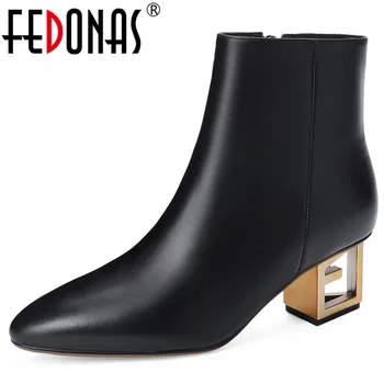 

FEDONAS Quality Genuine Leather Women Ankle Boots 2020 Winter Warm Short Boots Prom Shoes Woman Chelsea Boots Strange Heels