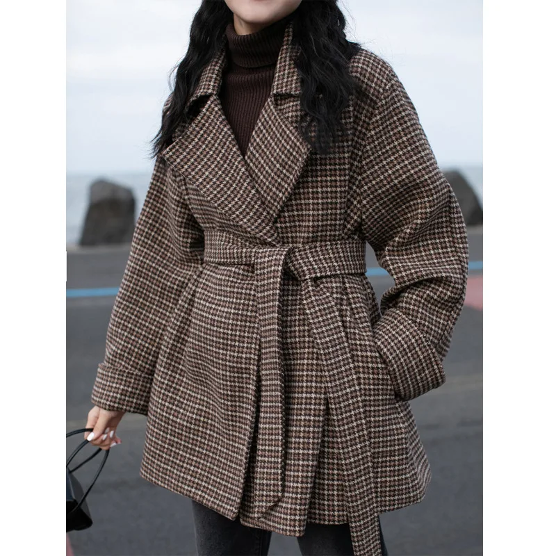 Thousands of Birds Woolen Jacket Women's Autumn And Winter Woolen Cloth Suit Overcoat Mid-length Thick New Style Popular Ho