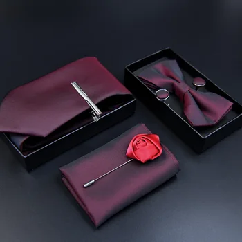 

Necktie Set 6 Pcs Men Floral Neck Tie Plaid Tie Gift Wedding Red Striped 8cm Navy Blue Jacquard Bow Tie Men Gift Ties for Men