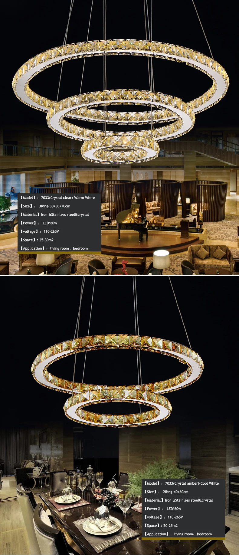 Anel de Diamante Moderno Cromo Lustre Cristais Lâmpada Aço Inoxidável Pendurado Luminárias Ajustável Cristal Led Mod. 136709 6 modern chrome chandelier