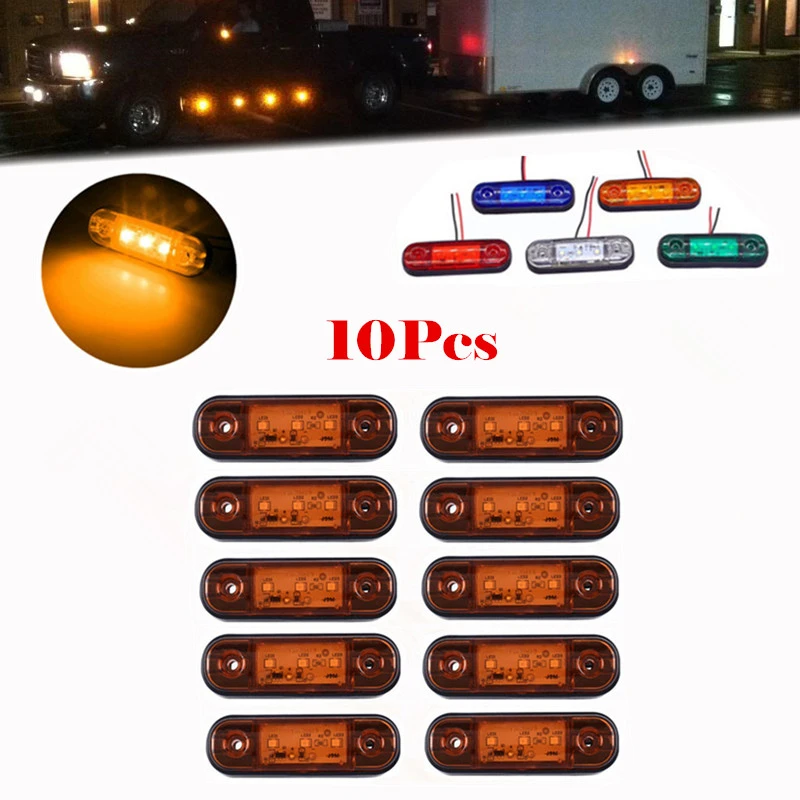 10x 12-30V 3-LED Waterproof Side Marker Lights Clearance Warning Tail Indicator Turn Signal Lamps Truck Trailer Tractors Van Bus |