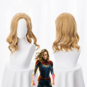 

Women Captain Marvel Coplay wig Women Carol Danvers Blonde wavy hair gold wig costumes with free hair wig